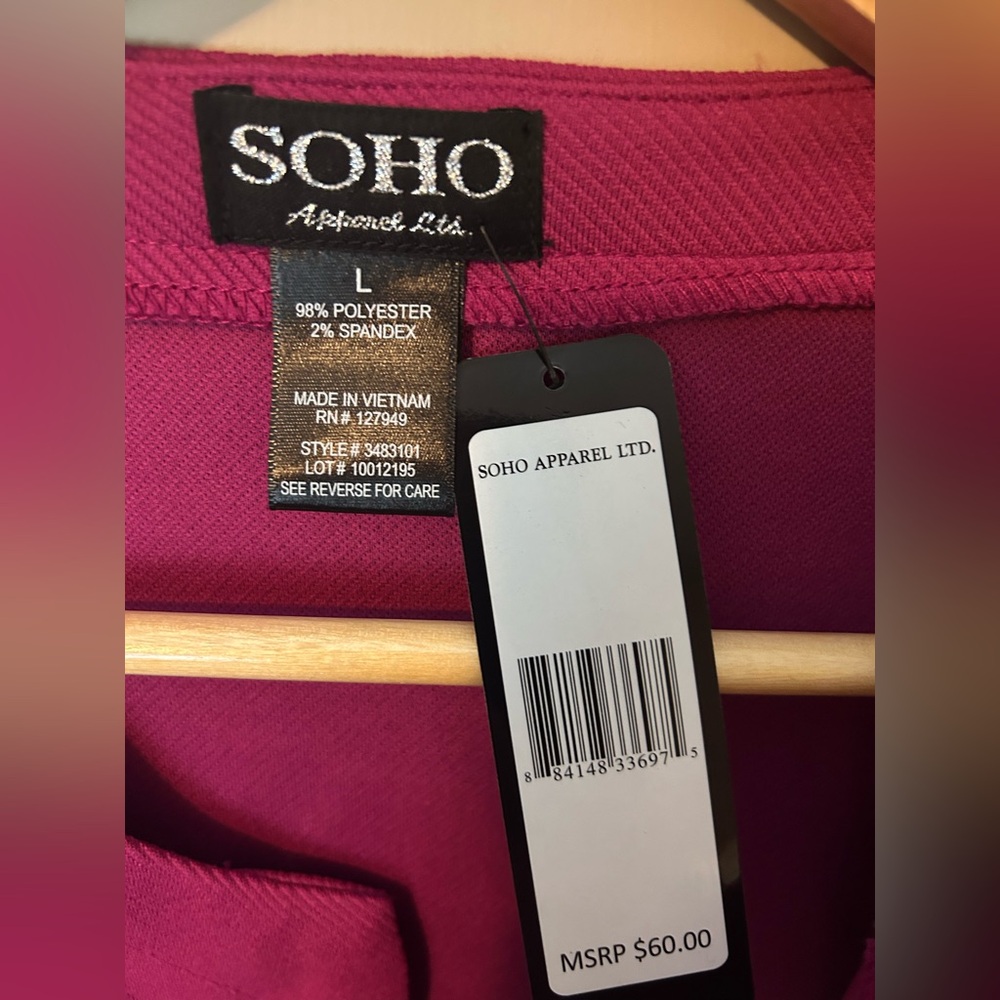 NWT Soho Apparel Raspberry Scoop Neck Ribbed Blazer Size L Office Chic - Picture 4 of 8